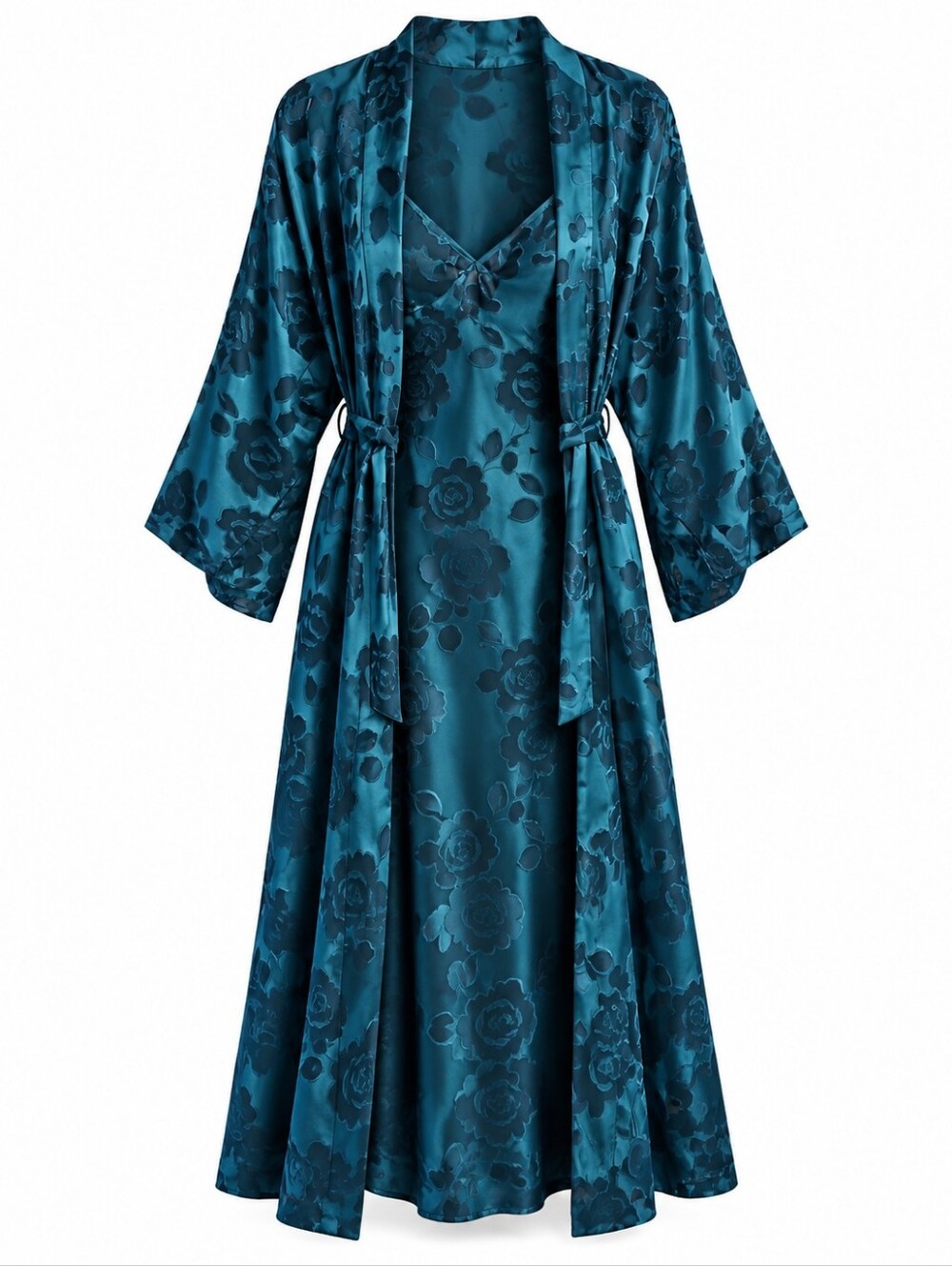 Vintage Victoria’s Secret Gold Label Teal Burnout Robe Nightgown Set M/L